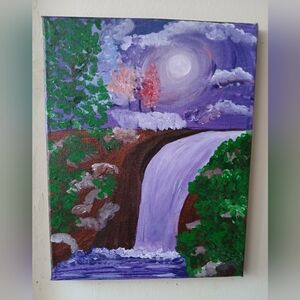 Serene Purple Waterfall 11 × 14 Canvas Art